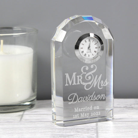 Personalised Mr & Mrs Crystal Clock: 1 - Clocks By Gift Moments