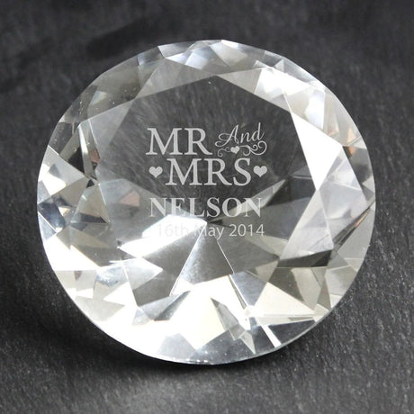 Personalised Mr & Mrs Diamond Paperweight: 1 - Paperweights By Gift Moments