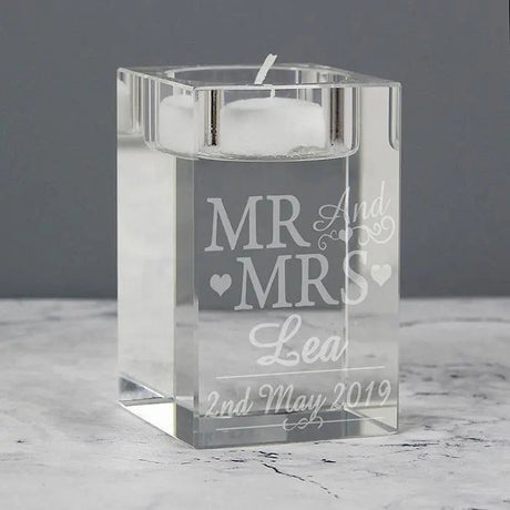 Personalised Mr & Mrs Glass Candle Holder: 3 - Candle Holders By Gift Moments