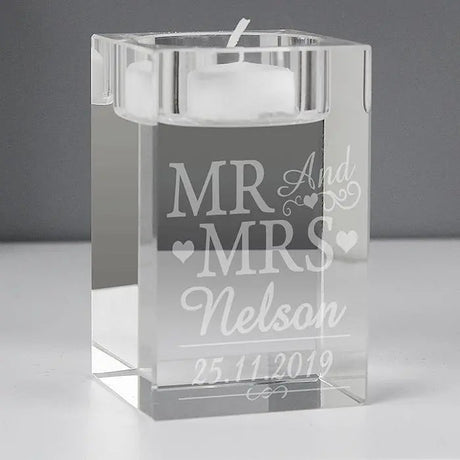 Personalised Mr & Mrs Glass Candle Holder: 1 - Candle Holders By Gift Moments