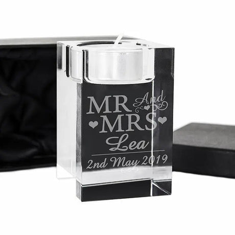 Personalised Mr & Mrs Glass Candle Holder: 2 - Candle Holders By Gift Moments