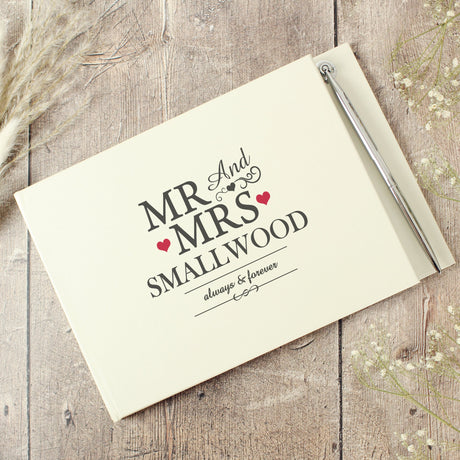 Personalised Mr & Mrs Guest Book & Pen: 1 - Guest Books By Gift Moments