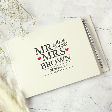 Personalised Mr & Mrs Guest Book & Pen: 2 - Guest Books By Gift Moments