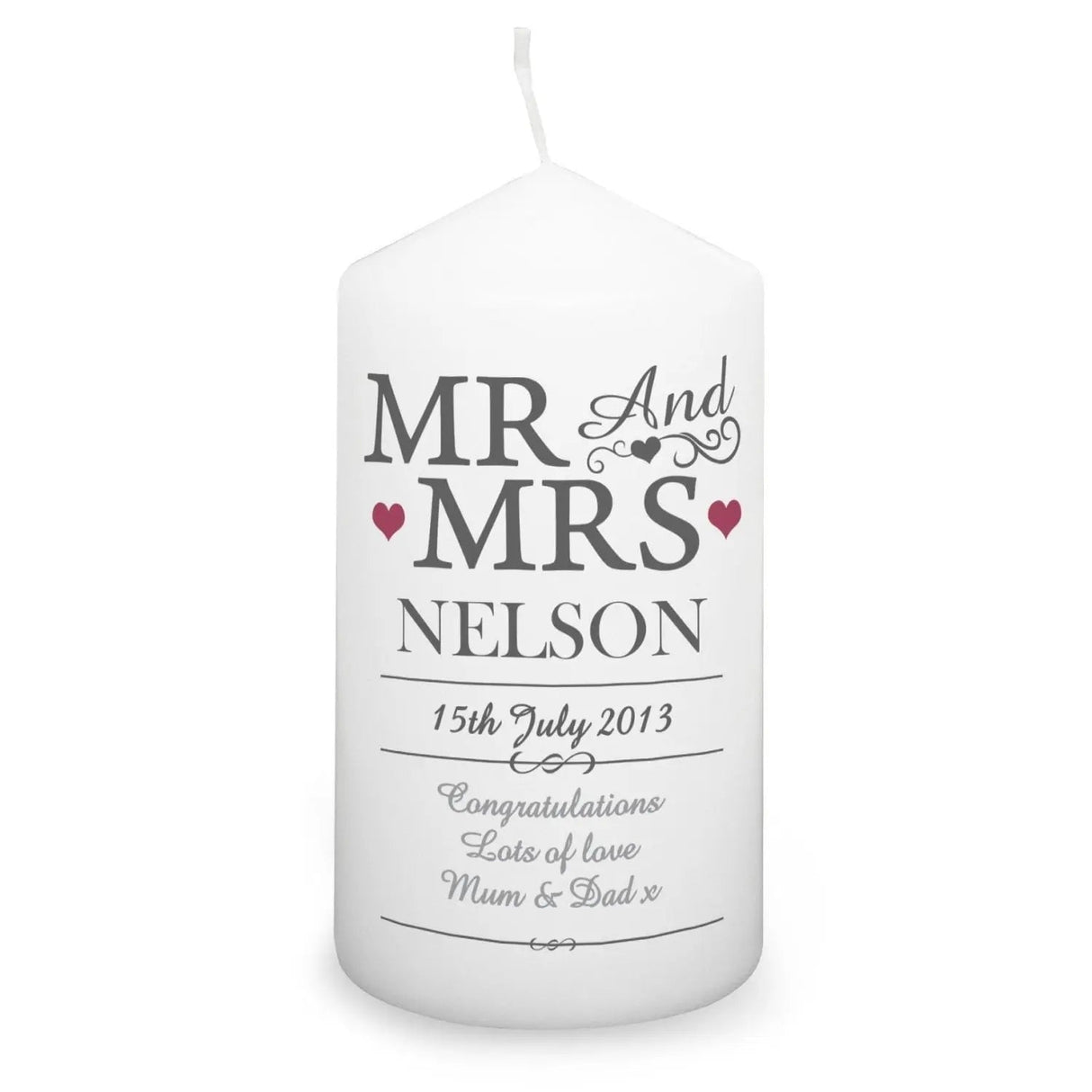 Personalised Mr & Mrs Pillar Candle: 2 - Candles By Gift Moments