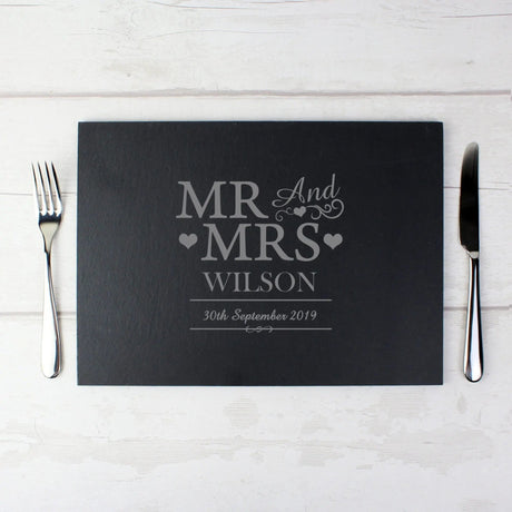 Personalised Mr & Mrs Slate Placemat: 1 - Placemats By Gift Moments