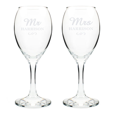 Personalised Mr & Mrs Wine Glasses Set: 4 - Wine Glasses By Gift Moments