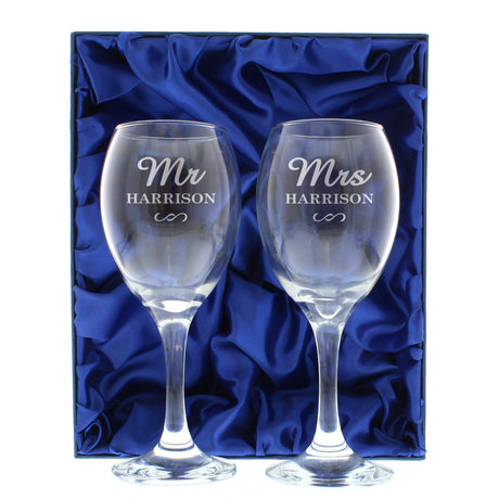 Personalised Mr & Mrs Wine Glasses Set: 6 - Wine Glasses By Gift Moments