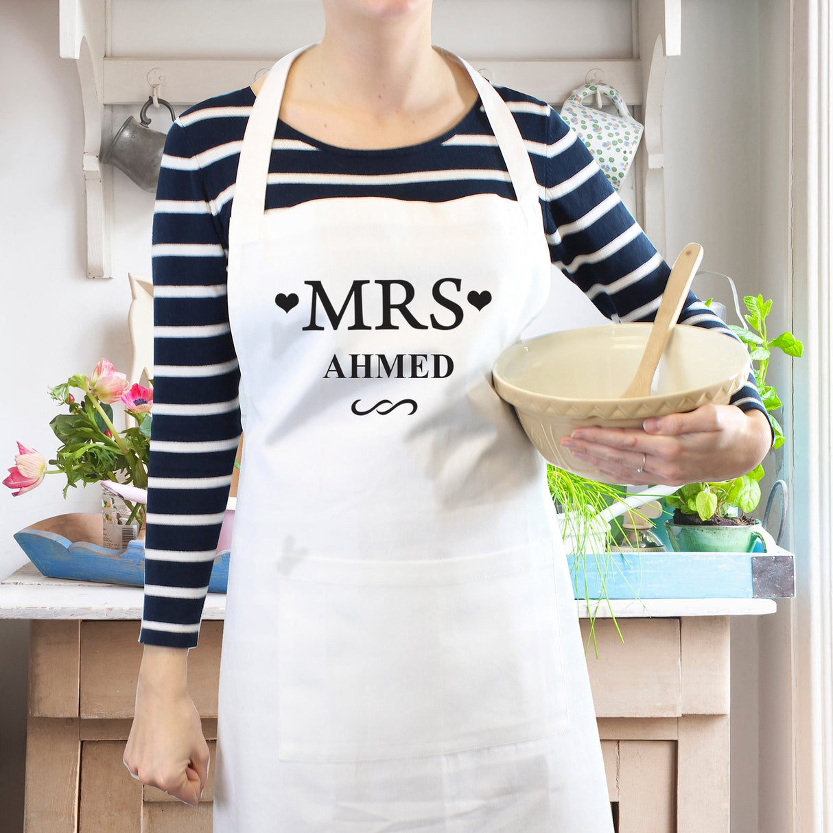 Personalised Mrs White Kitchen Apron: 3 - Aprons By Gift Moments