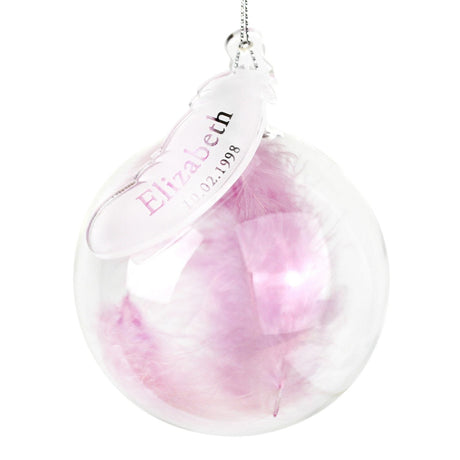 Personalised Pink Feather Glass Bauble: 2 - Christmas Baubles By Gift Moments