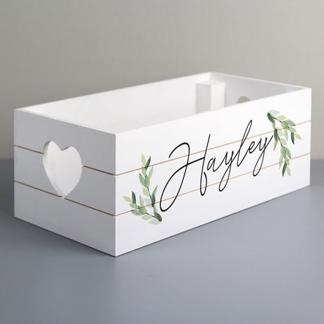 Personalised Botanical White Wooden Crate: 2 - Storage By Gift Moments