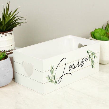 Personalised Botanical White Wooden Crate: 1 - Storage By Gift Moments