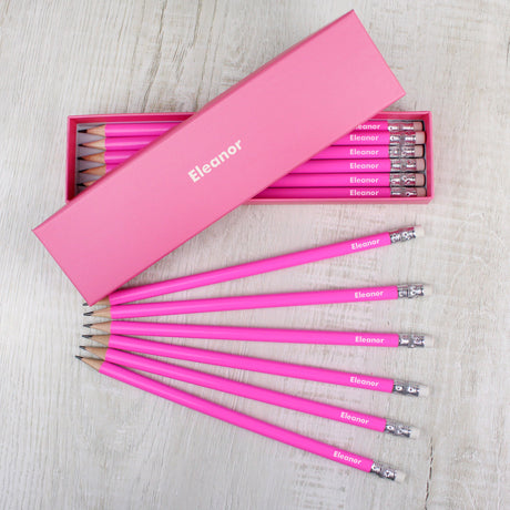 Personalised Pink Pencil Box with 12 Pencils: 3 - Pens & Pencils By Gift Moments