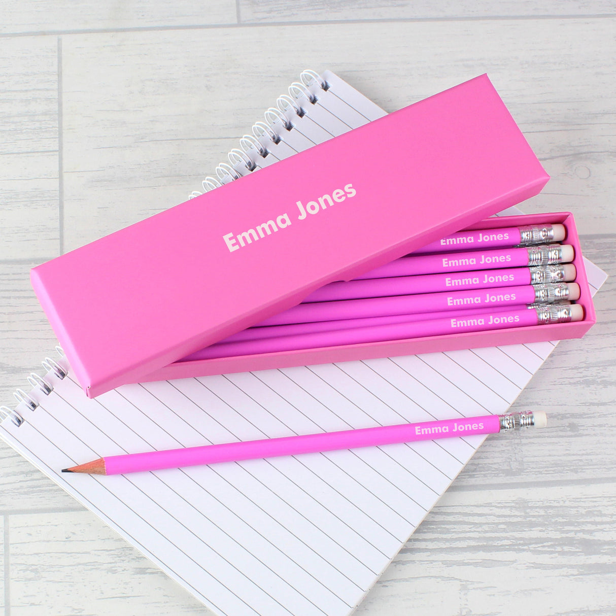 Personalised Pink Pencil Box with 12 Pencils: 2 - Pens & Pencils By Gift Moments