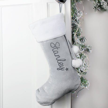 Personalised Grey Velvet Christmas Stocking: 2 - Christmas Stockings By Gift Moments