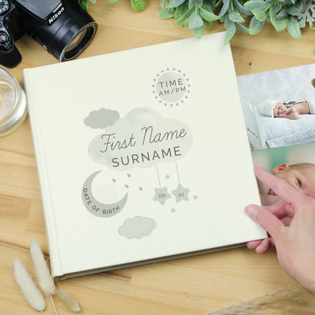 Personalised New Baby Moon & Stars Square Photo Album: 4 - Photo Albums By Gift Moments