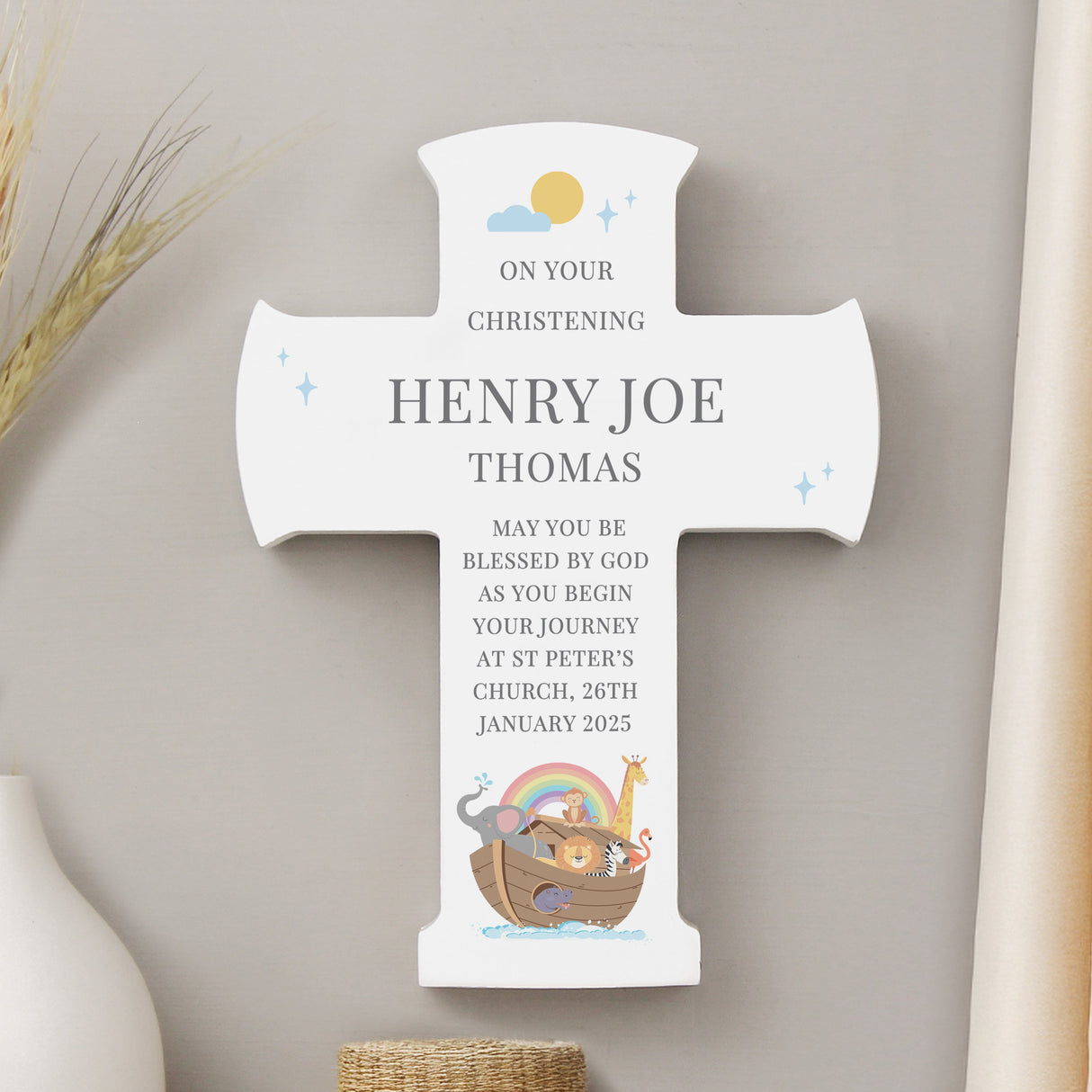 Personalised Noahs Ark Cross Wooden Ornament: 6 - Ornaments By Gift Moments