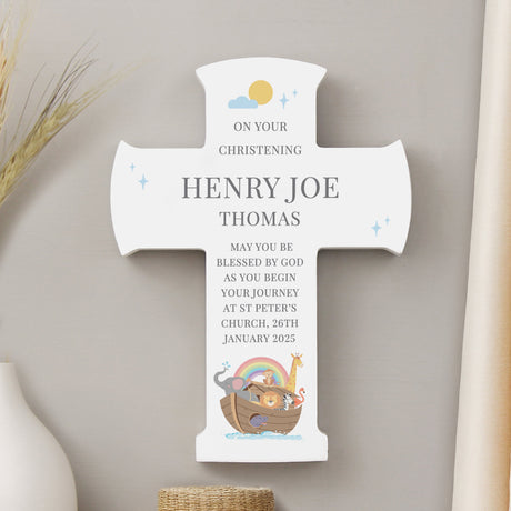 Personalised Noahs Ark Cross Wooden Ornament: 6 - Ornaments By Gift Moments