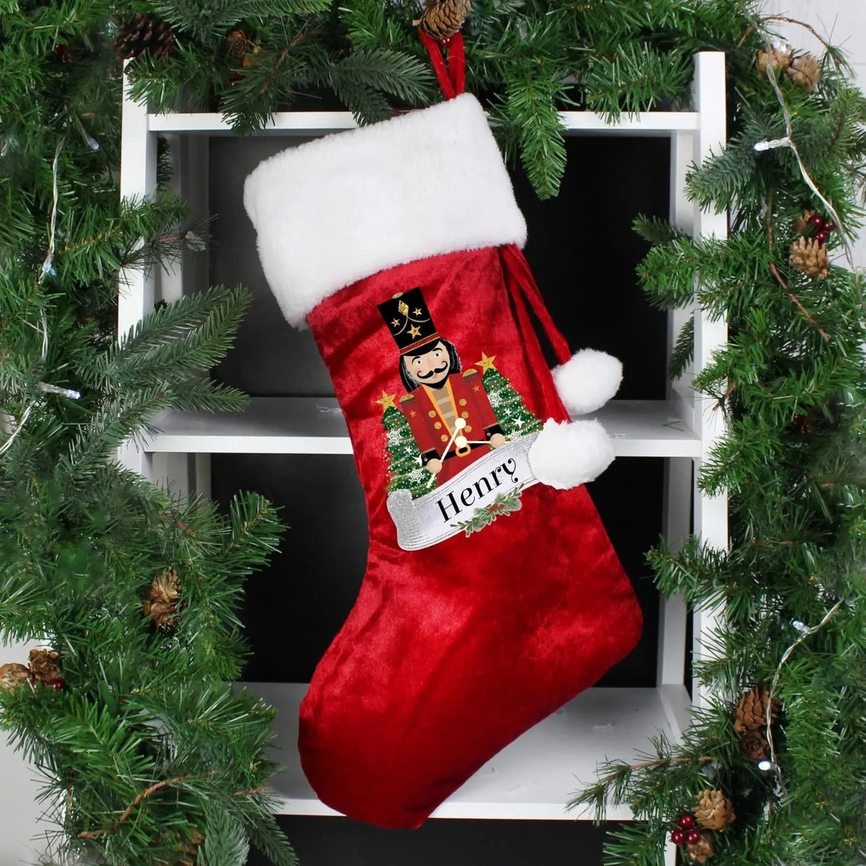 Personalised Nutcracker Red Velvet Christmas Stocking: 1 - Christmas Stockings By Gift Moments