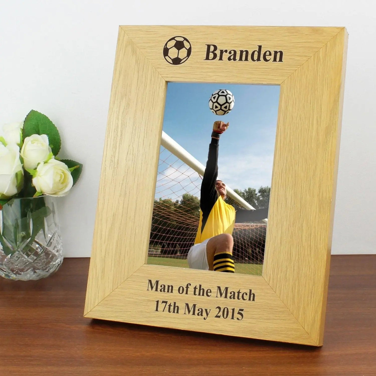 Personalised Oak Football Photo Frame 6x4: 1 - Photo Frames By Gift Moments