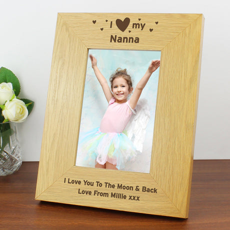 Personalised Oak Finish I Heart My Photo Frame: 6 - Photo Frames By Gift Moments