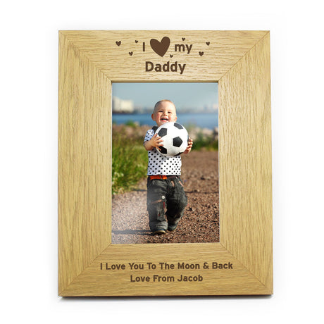 Personalised Oak Finish I Heart My Photo Frame: 4 - Photo Frames By Gift Moments