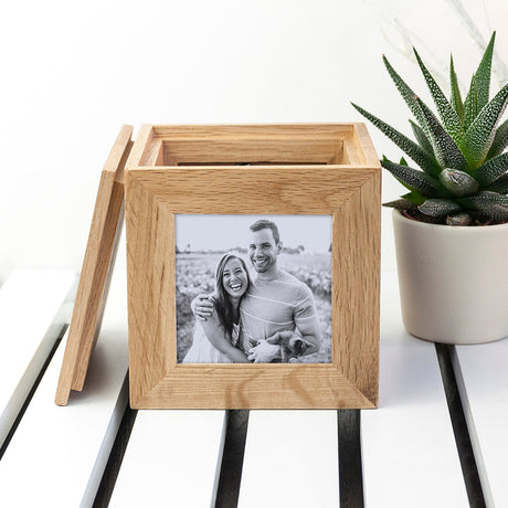 Personalised Oak Friends Photo Cube Keepsake Box: 2 - Photo Cubes By Gift Moments