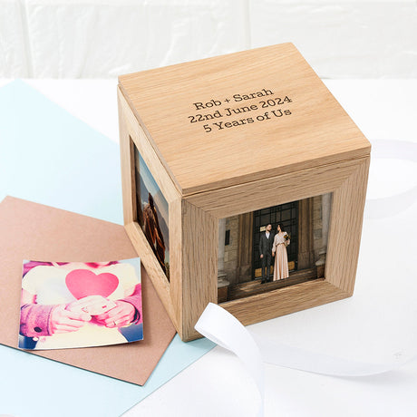 Personalised Oak Friends Photo Cube Keepsake Box: 5 - Photo Cubes By Gift Moments