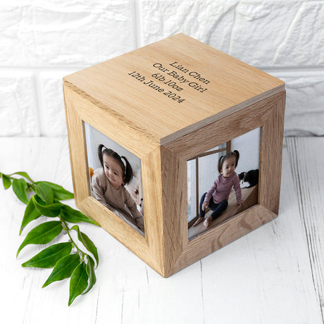 Personalised Oak Friends Photo Cube Keepsake Box: 4 - Photo Cubes By Gift Moments