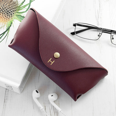 Personalised Italian Leather Origami Glasses Case: 5 - Burgundy - Glasses Cases By Gift Moments