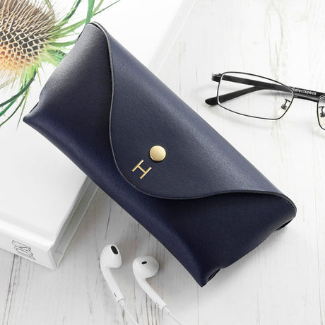 Personalised Italian Leather Origami Glasses Case: 4 - Navy - Glasses Cases By Gift Moments