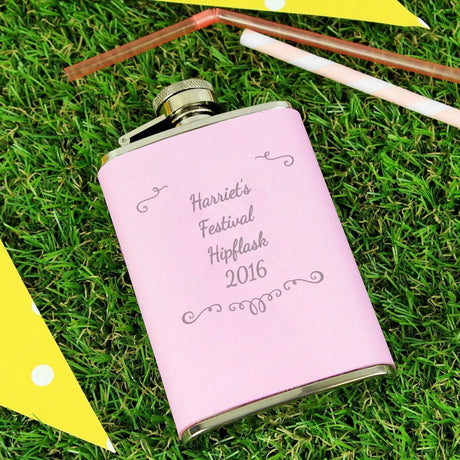 Personalised Pink Stainless Steel Hip Flask: 2 - Hip Flasks By Gift Moments