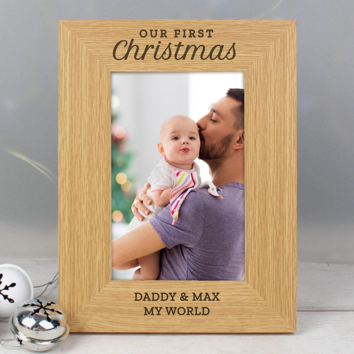 Personalised ’Our First Christmas’ Oak Photo Frame: 2 - Photo Frames By Gift Moments