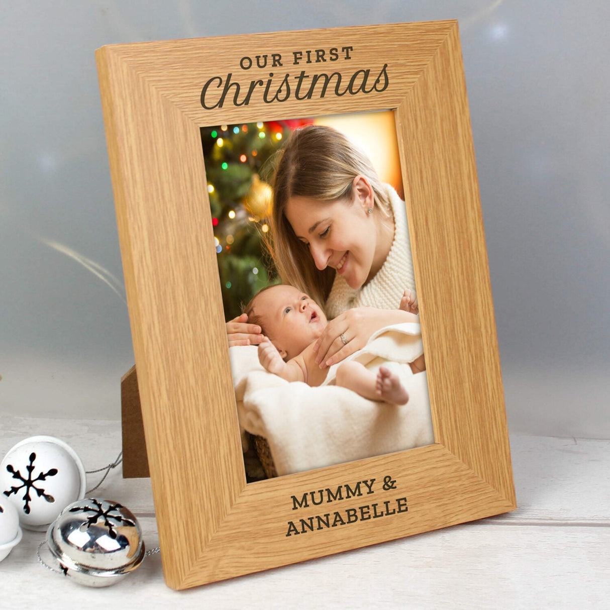 Personalised ’Our First Christmas’ Oak Photo Frame: 3 - Photo Frames By Gift Moments