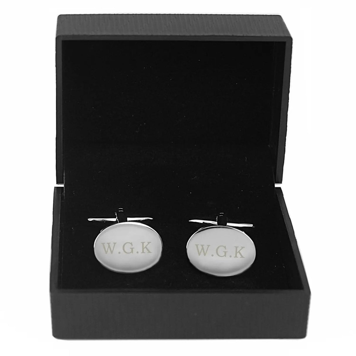 Personalised Rhodium Plated Oval Cufflinks: 2 - Cufflinks & Tie Slides By Gift Moments