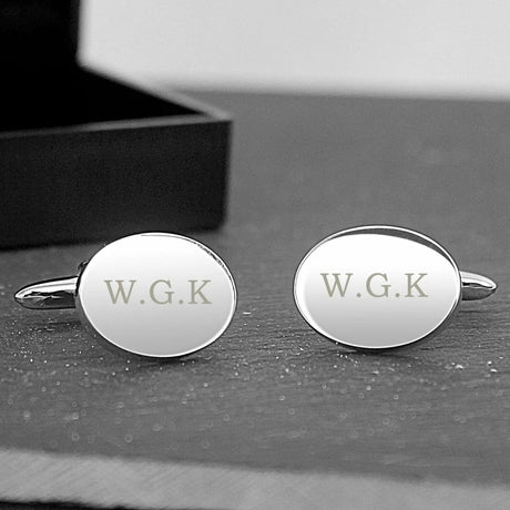 Personalised Rhodium Plated Oval Cufflinks: 1 - Cufflinks & Tie Slides By Gift Moments