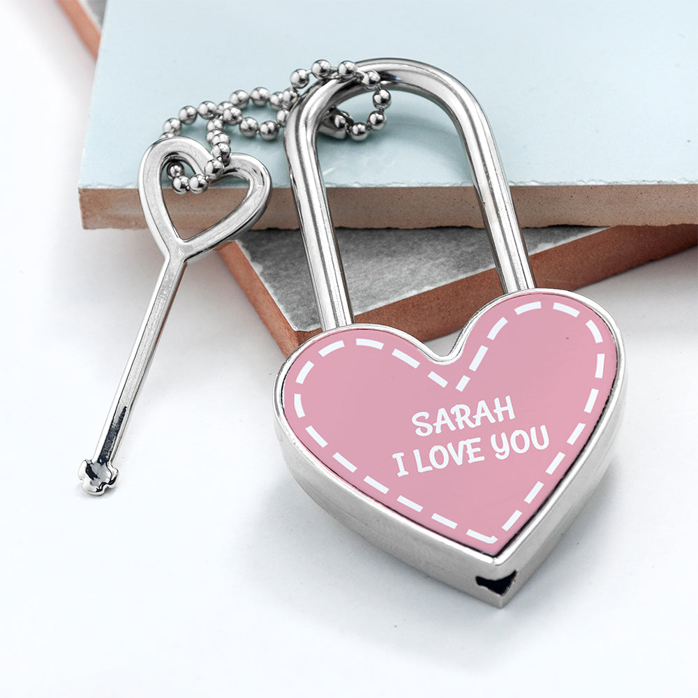 Personalised Parisienne Love Heart Padlocks Sweet Pink - Keyrings at Gift Moments