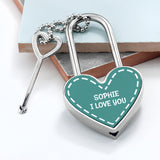 Personalised Parisienne Love Heart Padlocks Teal - Keyrings at Gift Moments