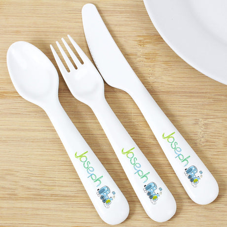 Personalised Patchwork Train Cutlery Set: 1 - Cutlery Sets By Gift Moments