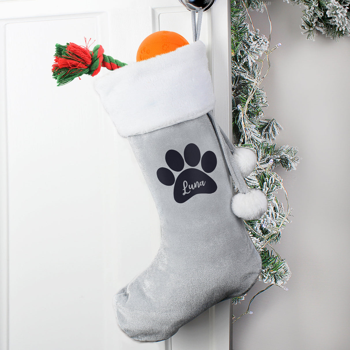 Personalised Silver Grey Paw Print Stocking: 3 - Christmas Stockings By Gift Moments