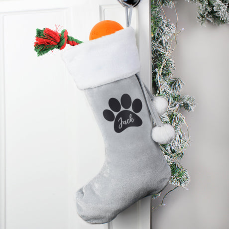 Personalised Silver Grey Paw Print Stocking: 1 - Christmas Stockings By Gift Moments