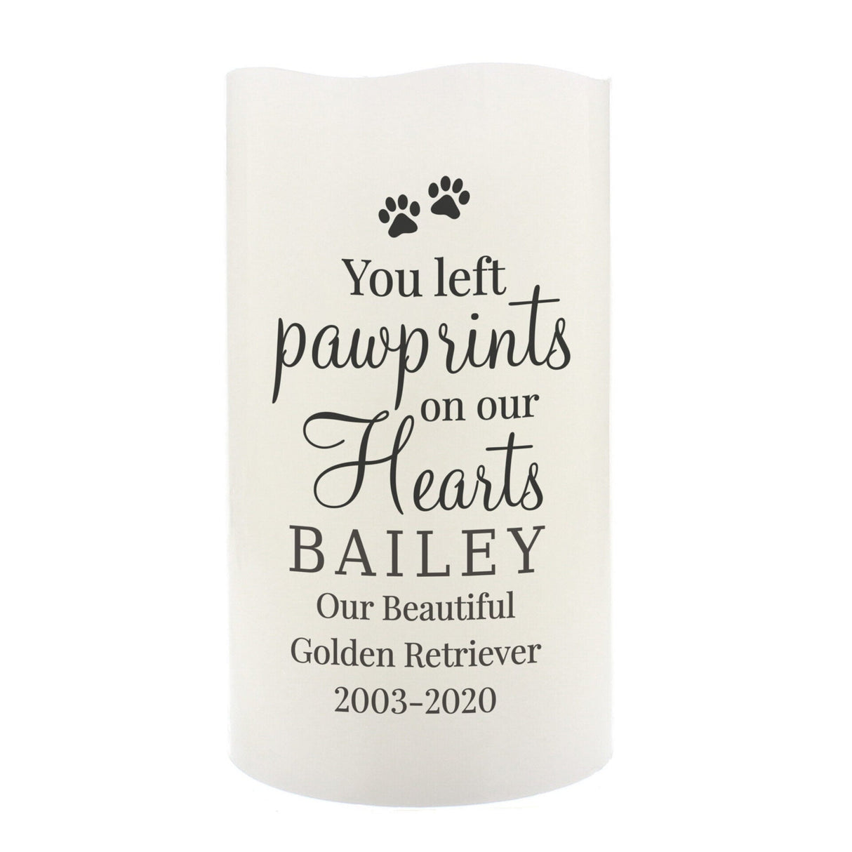 Personalised Pawprints On Our Hearts LED Candle: 4 - LED Lighting By Gift Moments