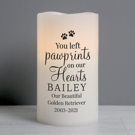 Personalised Pawprints On Our Hearts LED Candle: 1 - LED Lighting By Gift Moments