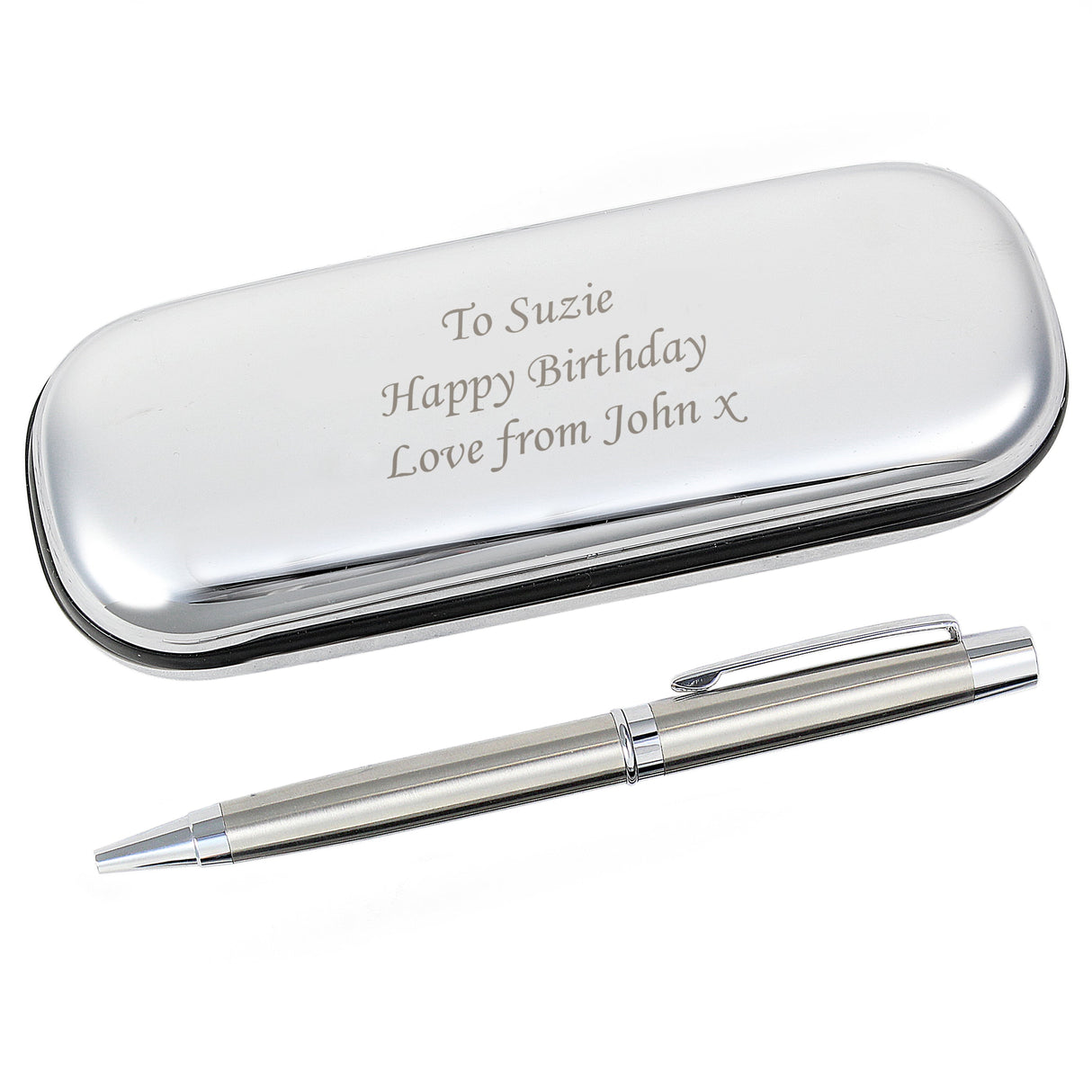 Personalised Chrome Pen and Engraved Box Set: 5 - Pens & Pencils By Gift Moments