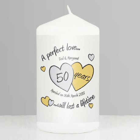 Personalised Golden Anniversary Pillar Candle: 1 - Candles By Gift Moments