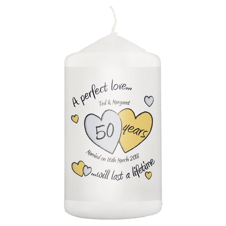 Personalised Golden Anniversary Pillar Candle: 2 - Candles By Gift Moments