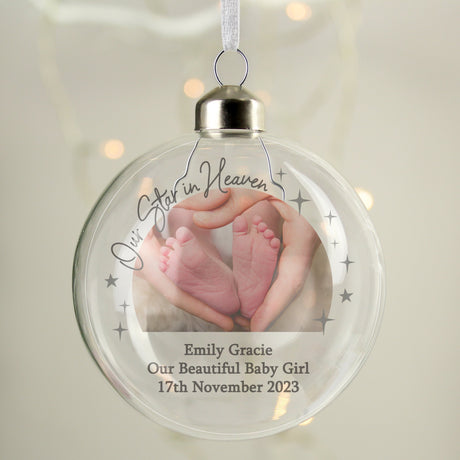 Personalised Memorial Glass Bauble with Photo: 1 - Christmas Baubles By Gift Moments