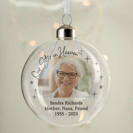 Personalised Memorial Glass Bauble with Photo: 4 - Christmas Baubles By Gift Moments