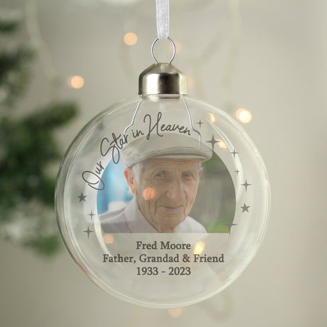 Personalised Memorial Glass Bauble with Photo: 5 - Christmas Baubles By Gift Moments