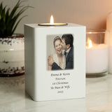 Personalised Photo Upload White Wooden Tea light Holder: 5 - Candle Holders By Gift Moments