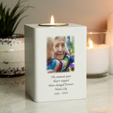 Personalised Photo Upload White Wooden Tea light Holder: 6 - Candle Holders By Gift Moments